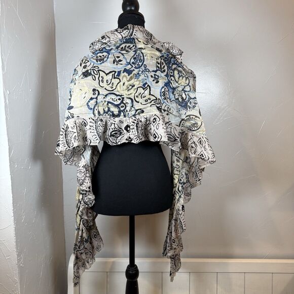 Chico’s Ruffle Floral Scarf Long Beachy Boho *FLAW* - Picture 6 of 13